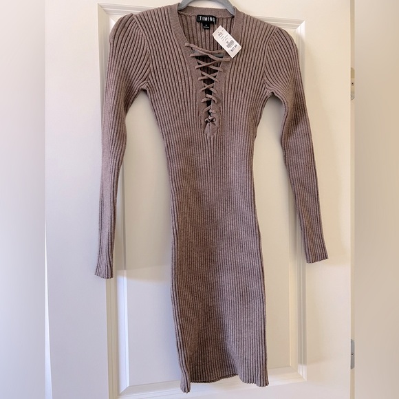 Timing Dresses & Skirts - NWT Timing Light Brown Ribbed MIDI dress Size Small